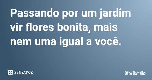 Passando por um jardim vir flores bonita, mais nem uma igual a você.... Frase de Otho Ramalho.