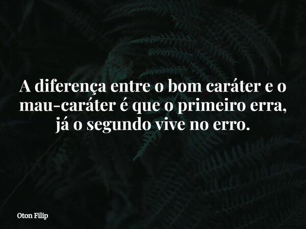 A diferença entre o bom caráter e o mau-caráter é que o primeiro erra, já o segundo vive no erro.... Frase de Oton Filip.