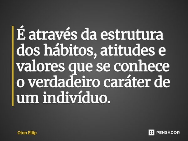 ⁠É através da estrutura dos hábitos, atitudes e valores que se conhece o verdadeiro caráter de um indivíduo.... Frase de Oton Filip.