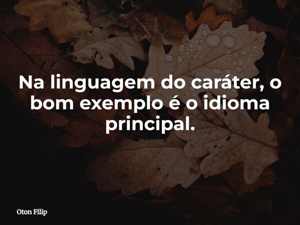 Na linguagem do caráter, o bom exemplo é o idioma principal.... Frase de Oton Filip.