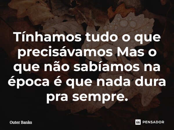 ⁠Tínhamos tudo o que precisávamos Mas o que não sabíamos na época é que nada dura pra sempre.... Frase de Outer Banks.