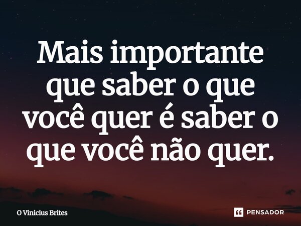 Mais importante que saber o que você quer é saber o que você não quer.... Frase de O Vinicius Brites.