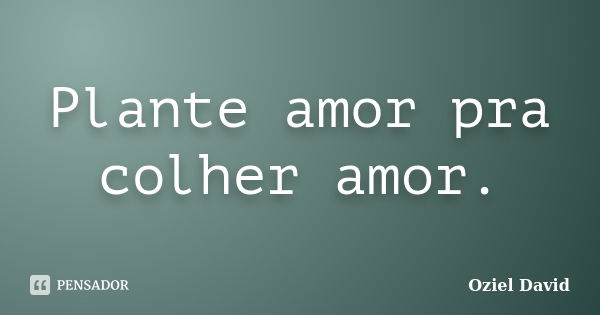 Plante amor pra colher amor.... Frase de Oziel David.