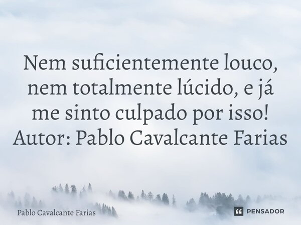 ⁠Nem suficientemente louco, nem totalmente lúcido, e já me sinto culpado por isso! Autor: Pablo Cavalcante Farias... Frase de Pablo Cavalcante Farias.