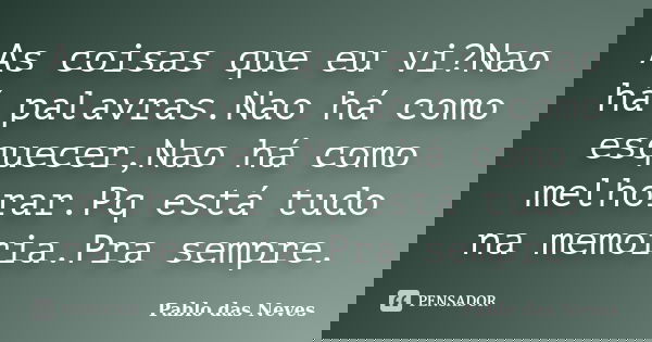 As coisas que eu vi?Nao há palavras.Nao há como esquecer,Nao há como melhorar.Pq está tudo na memoria.Pra sempre.... Frase de Pablo das Neves.