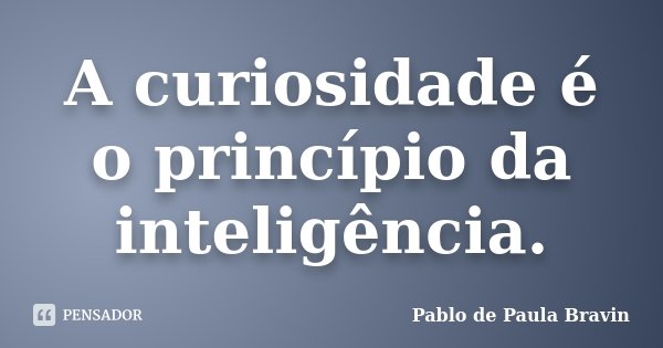 A curiosidade é o princípio da inteligência.... Frase de Pablo de Paula Bravin.