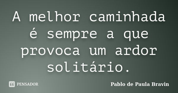 A melhor caminhada é sempre a que provoca um ardor solitário.... Frase de Pablo de Paula Bravin.