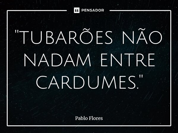 "tubarões não nadam entre cardumes."⁠... Frase de Pablo Flores.