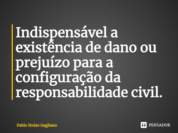 ⁠Indispensável a existência de dano ou prejuízo para a configuração da
responsabilidade civil.... Frase de Pablo Stolze Gagliano.
