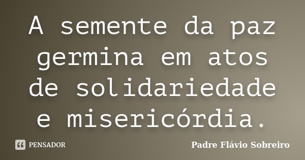 A semente da paz germina em atos de solidariedade e misericórdia.... Frase de Padre Flávio Sobreiro.