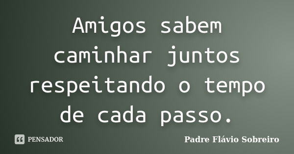 Amigos sabem caminhar juntos respeitando o tempo de cada passo.... Frase de Padre Flávio Sobreiro.