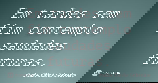 Em tardes sem fim contemplo saudades futuras.... Frase de Padre Flávio Sobreiro.