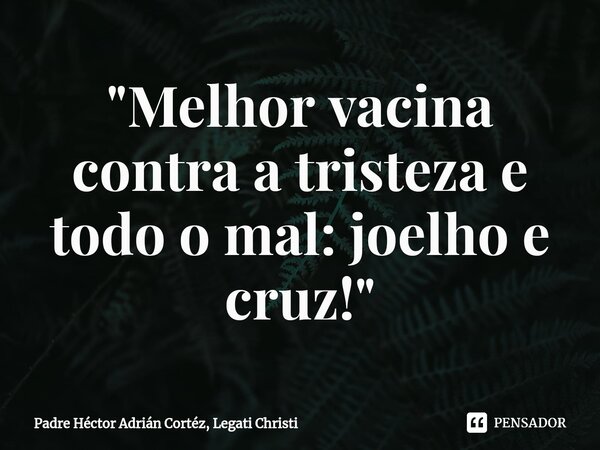 ⁠"Melhor vacina contra a tristeza e todo o mal: joelho e cruz!"... Frase de Padre Héctor Adrián Cortéz, Legati Christi.