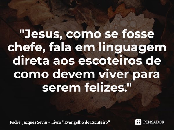 ⁠"Jesus, como se fosse chefe, fala em linguagem direta aos escoteiros de como devem viver para serem felizes."... Frase de Padre Jacques Sevin - Livro 