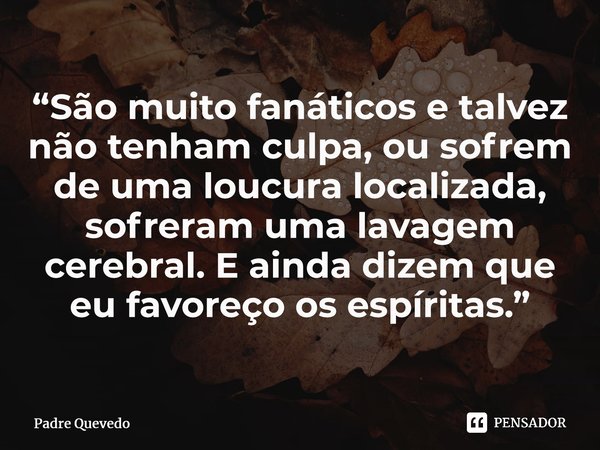 “São muito fanáticos e talvez não tenham culpa, ou sofrem de uma loucura localizada, sofreram uma lavagem cerebral. E ainda dizem que eu favoreço os espíritas.”... Frase de Padre Quevedo.