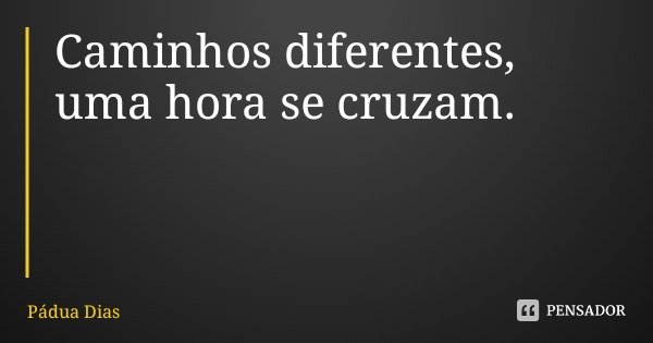 Caminhos diferentes,
uma hora se cruzam.... Frase de Pádua Dias.