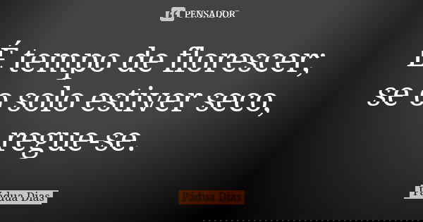 É tempo de florescer; se o solo estiver seco, regue-se.... Frase de Pádua Dias.