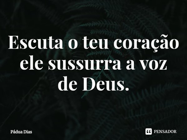 ⁠Escuta o teu coração
ele sussurra a voz de Deus.... Frase de Pádua Dias.