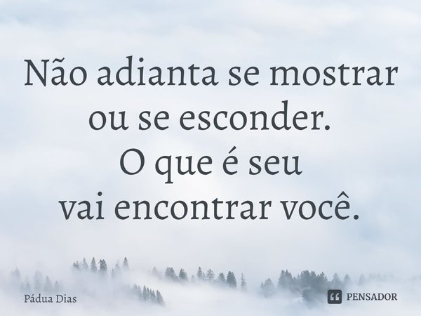 ⁠Não adianta se mostrar
ou se esconder.
O que é seu
vai encontrar você.... Frase de Pádua Dias.