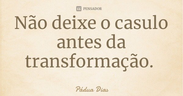 Não deixe o casulo antes da transformação.... Frase de Pádua Dias.