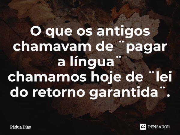 ⁠O que os antigos chamavam de ¨pagar a língua¨
chamamos hoje de ¨lei do retorno garantida¨.... Frase de Pádua Dias.