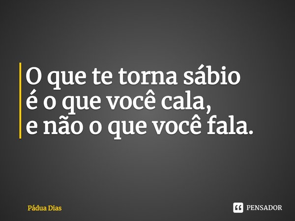 ⁠O que te torna sábio
é o que você cala,
e não o que você fala.... Frase de Pádua Dias.