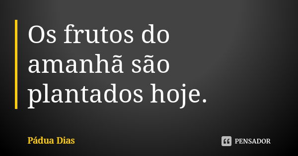 Os frutos do amanhã são plantados hoje.... Frase de Pádua Dias.