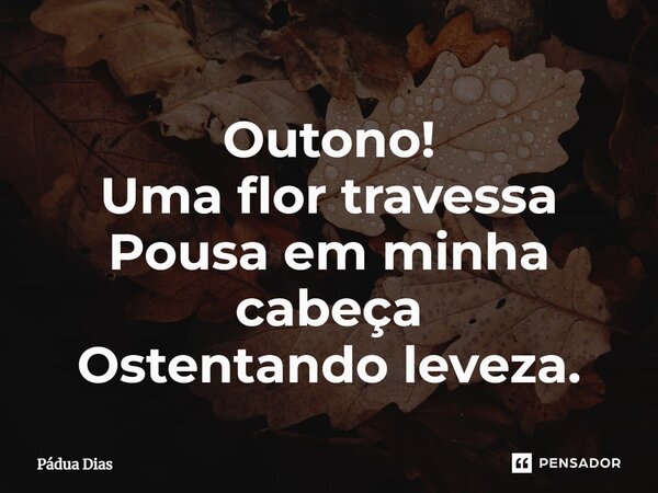 ⁠Outono! Uma flor travessa Pousa em minha cabeça Ostentando leveza.... Frase de Pádua Dias.