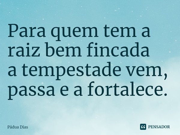 ⁠Para quem tem a raiz bem fincada
a tempestade vem, passa e a fortalece.... Frase de Pádua Dias.