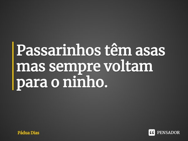 ⁠Passarinhos têm asas
mas sempre voltam para o ninho.... Frase de Pádua Dias.
