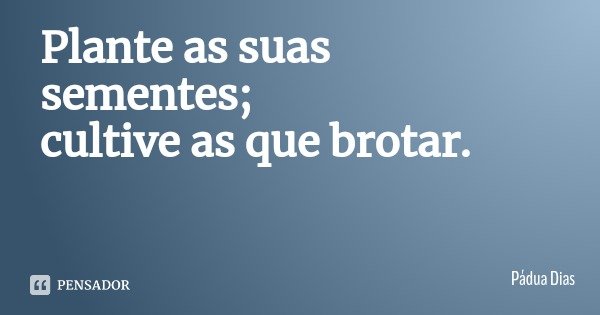 Plante as suas sementes; cultive as que brotar.... Frase de Pádua Dias.