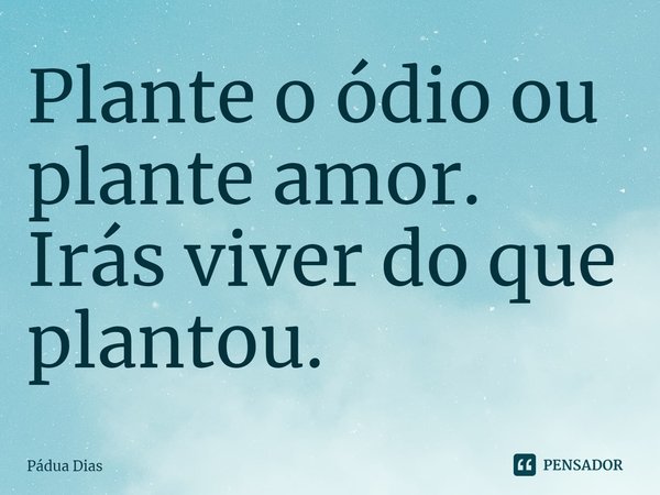 ⁠Plante o ódio ou plante amor.
Irás viver do que plantou.... Frase de Pádua Dias.