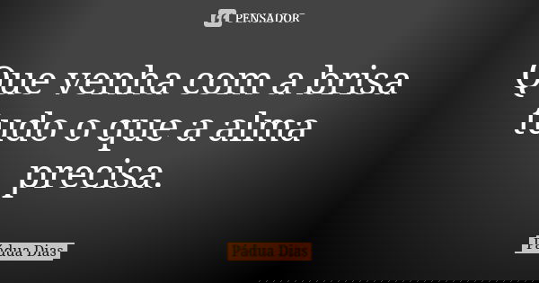 Que venha com a brisa
tudo o que a alma precisa.... Frase de Pádua Dias.