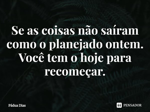⁠Se as coisas não saíram como o planejado ontem.
Você tem o hoje para recomeçar.... Frase de Pádua Dias.