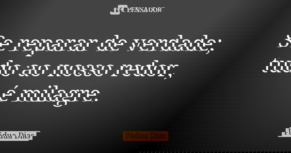 Se reparar de verdade; tudo ao nosso redor, é milagre.... Frase de Pádua Dias.