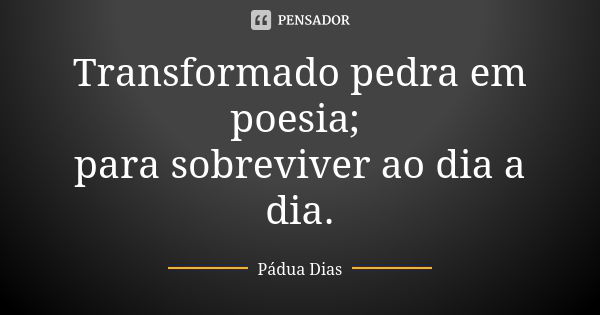 Transformado pedra em poesia; para sobreviver ao dia a dia.... Frase de Pádua Dias.