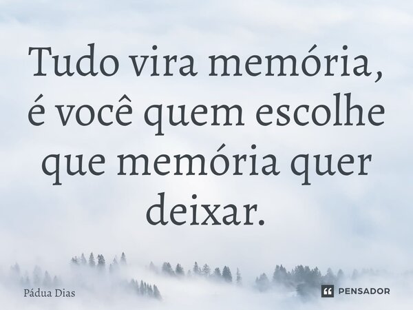 ⁠Tudo vira memória, é você quem escolhe que memória quer deixar.... Frase de Pádua Dias.