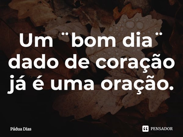 ⁠Um ¨bom dia¨
dado de coração
já é uma oração.... Frase de Pádua Dias.