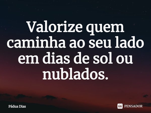 ⁠Valorize quem caminha ao seu lado
em dias de sol ou nublados.... Frase de Pádua Dias.