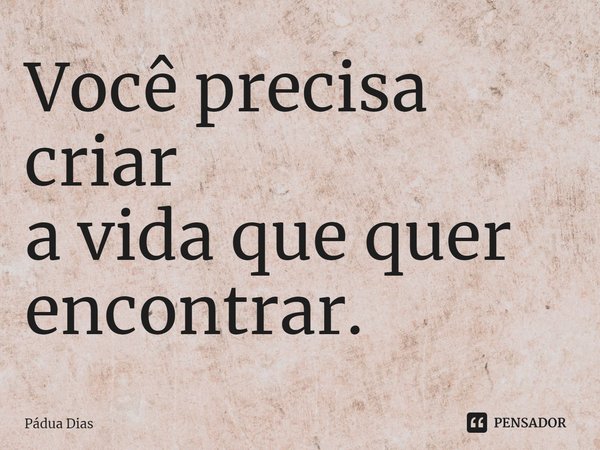 ⁠Você precisa criar
a vida que quer encontrar.... Frase de Pádua Dias.