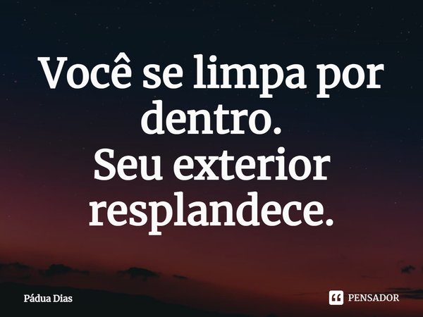 ⁠Você se limpa por dentro.
Seu exterior resplandece.... Frase de Pádua Dias.