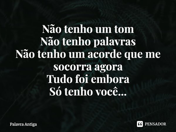 ⁠Não tenho um tom
Não tenho palavras
Não tenho um acorde que me socorra agora
Tudo foi embora
Só tenho você...... Frase de Palavra Antiga.