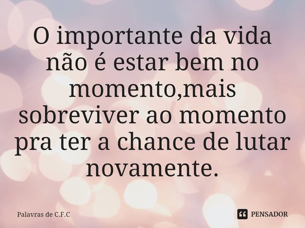 ⁠O importante da vida não é estar bem no momento,mais sobreviver ao momento pra ter a chance de lutar novamente.... Frase de Palavras de C.F.C.
