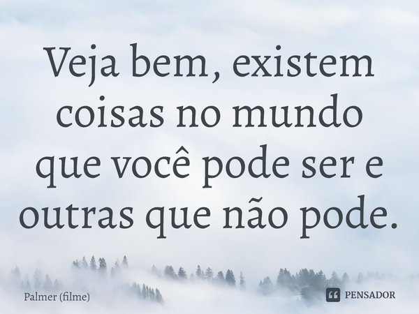 ⁠Veja bem, existem coisas no mundo que você pode ser e outras que não pode.... Frase de Palmer (filme).