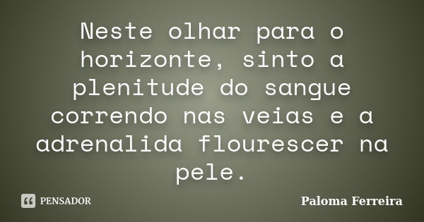 Neste olhar para o horizonte, sinto a plenitude do sangue correndo nas veias e a adrenalida flourescer na pele.... Frase de Paloma Ferreira.