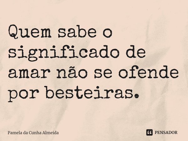 ⁠Quem sabe o significado de amar não se ofende por besteiras.... Frase de Pamela da Cunha Almeida.