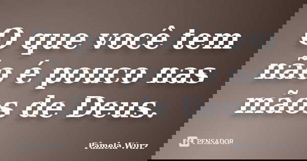 O que você tem não é pouco nas mãos de Deus.... Frase de Pâmela Wurz.