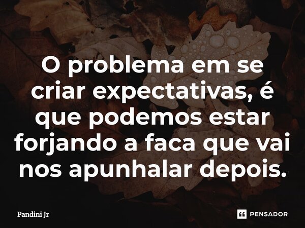 O problema em se criar expectativas, é que podemos estar forjando a faca que vai nos apunhalar depois.... Frase de Pandini Jr.