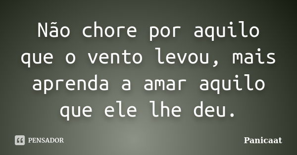 Não chore por aquilo que o vento levou, mais aprenda a amar aquilo que ele lhe deu.... Frase de Panicaat.