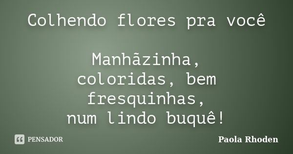 Colhendo flores pra você Manhãzinha, coloridas, bem fresquinhas, num lindo buquê!... Frase de Paola Rhoden.